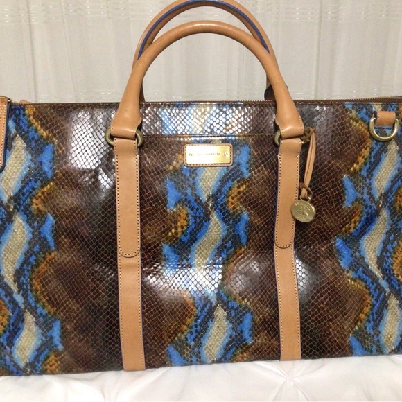 Brahmin Leather Blue/Brown Snakeskin Weekender  NOTE:  large like an overnighter - Picture 12 of 12